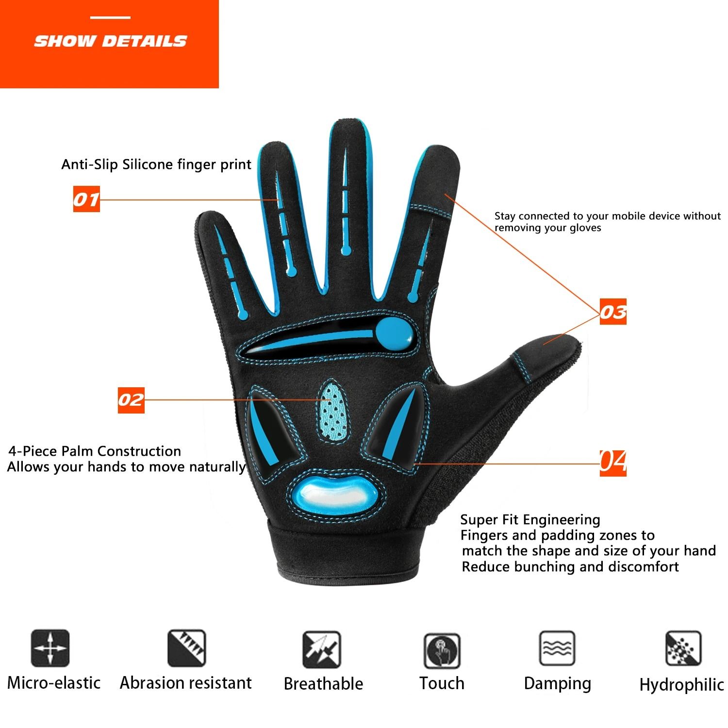 Racing Sports Gloves for Cycling and Motocross with Touchscreen Compatibility