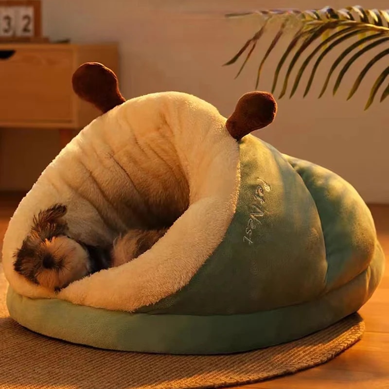Cozy Small Dog Kennel Bed: Breathable & Cute, Slippers Shape, Cat Sleep Bag, Washable
