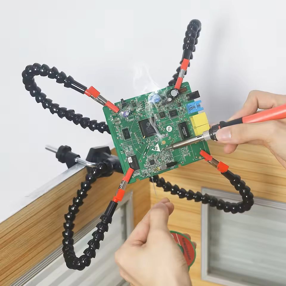 Soldering Station Helping Hand Tool With Flexible Arms And Clamp Base