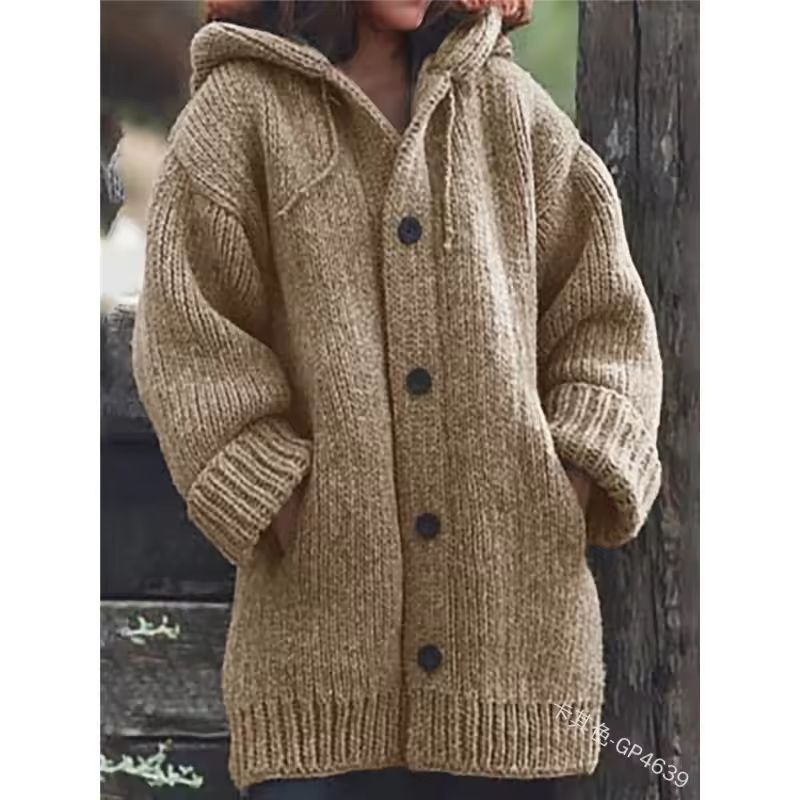 Warm Luxe Womens Chunky Knit Button-Down Cardigan Coat with Pockets