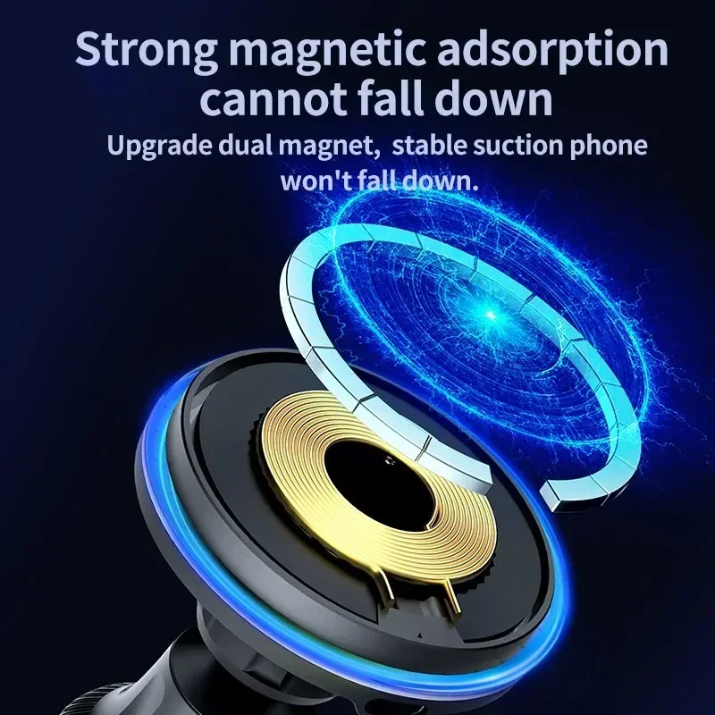 Magnetic Wireless Car Charger Stand with RGB LED Light Fast Charging Station