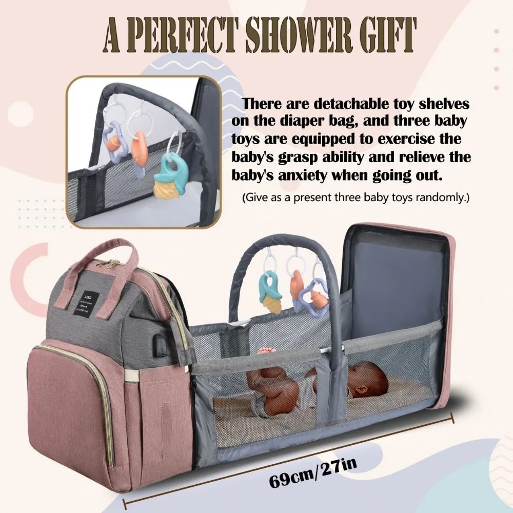 Lightweight Diaper Bag Backpack with Folding Crib Travel Bed