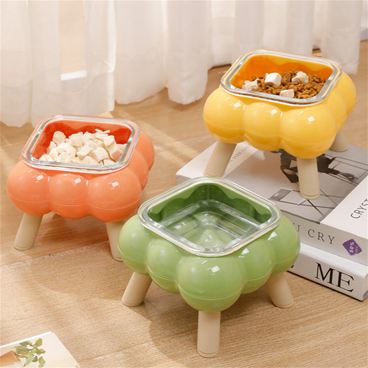 Elevated Cat Feeding Bowl Glass, High-Legged, Easy to Clean