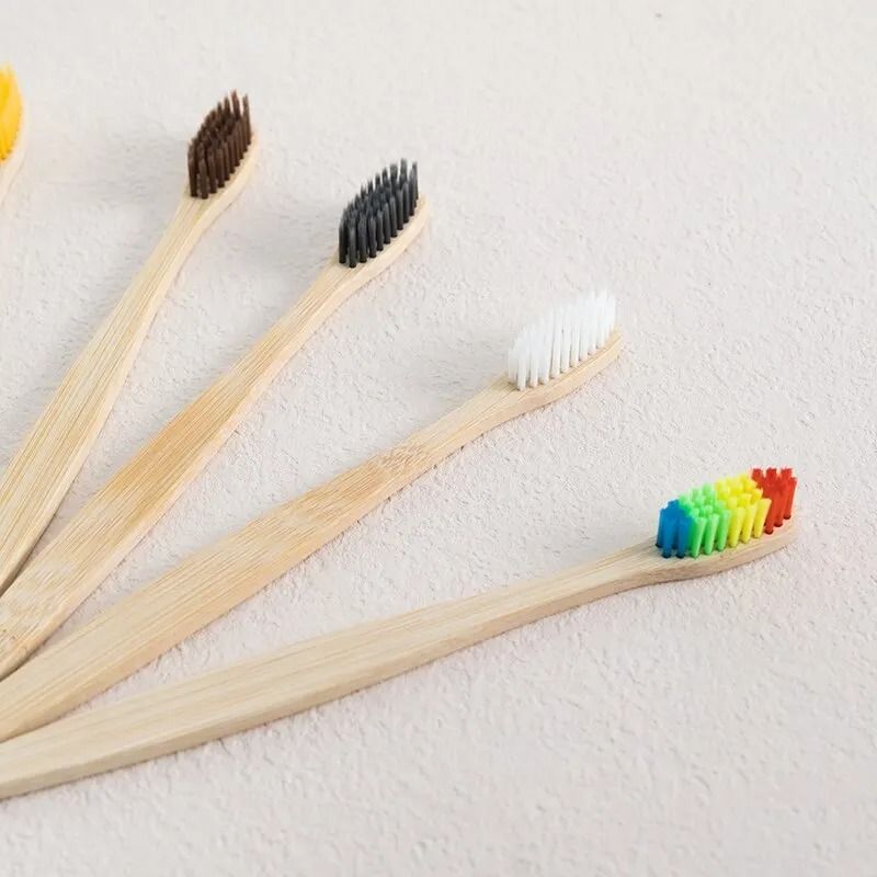 Natural Eco-Friendly Bamboo Toothbrush Set with Individual Cowhide Wrap 10-Piece Value Pack