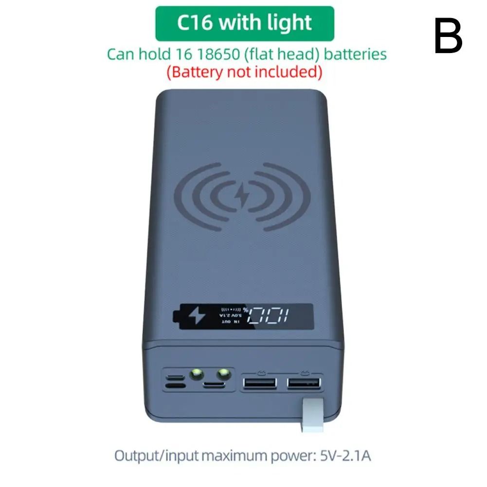 16-Slot 18650 Battery Holder Power Bank Case