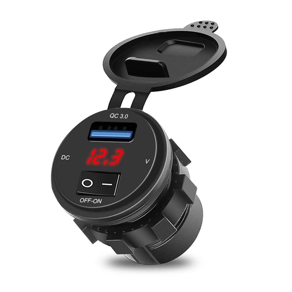 QC3.0 Dual USB Car Charger Socket with Voltmeter – Waterproof Fast Charging 12V 24V Power Outlet