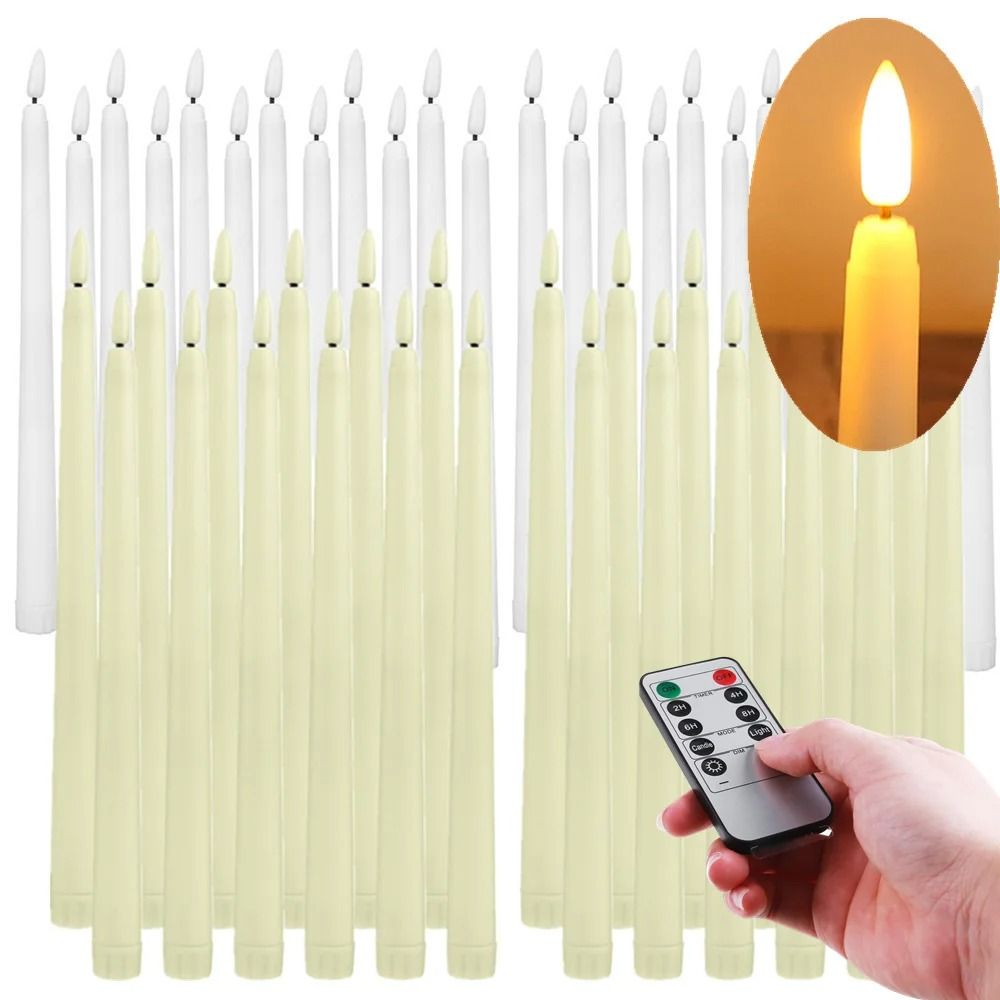 Flameless Taper Candles Set Timer Remote Flickering 6 to 24 Pieces