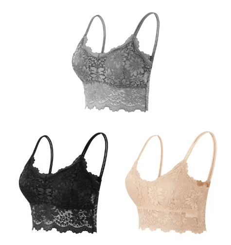 3-Piece Seamless Wireless Lace Bralette Set