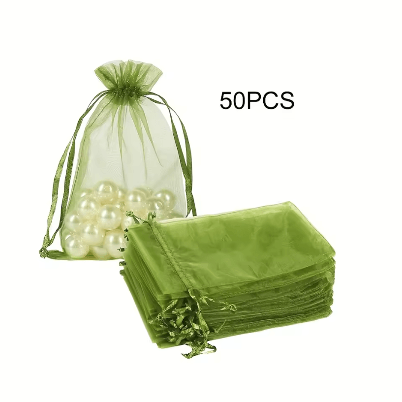 50Pcs Organza Drawstring Bags (3.94 by 5.91 in) – Sheer Fabric Gift Pouches for Wedding Favor Bags