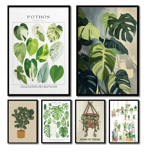 Green Botanical Leaves Canvas Wall Art – Calming Nature Houseplant Decor