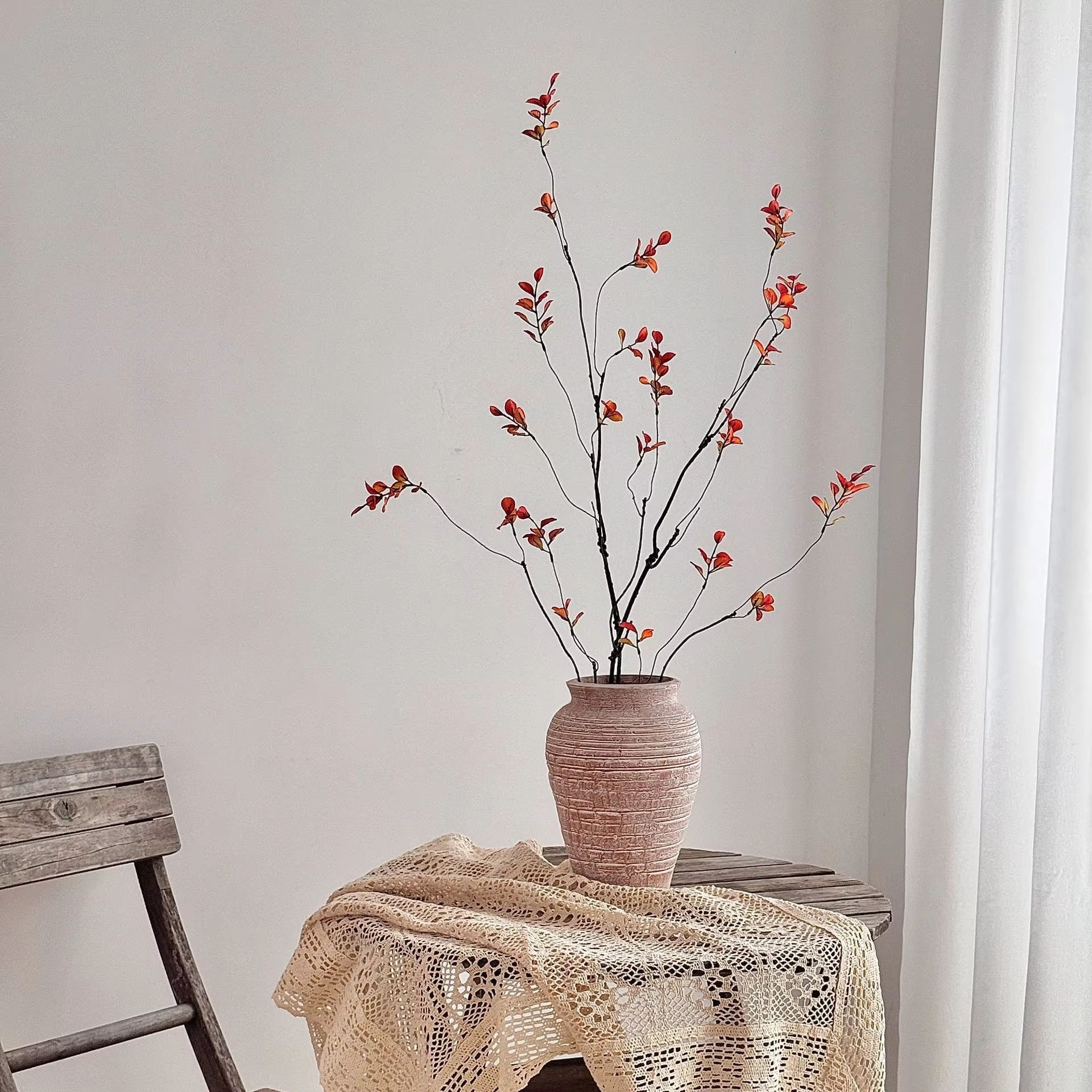 22in Chinese Style Artificial Autumn Branches Faux Plant for Vase Decor