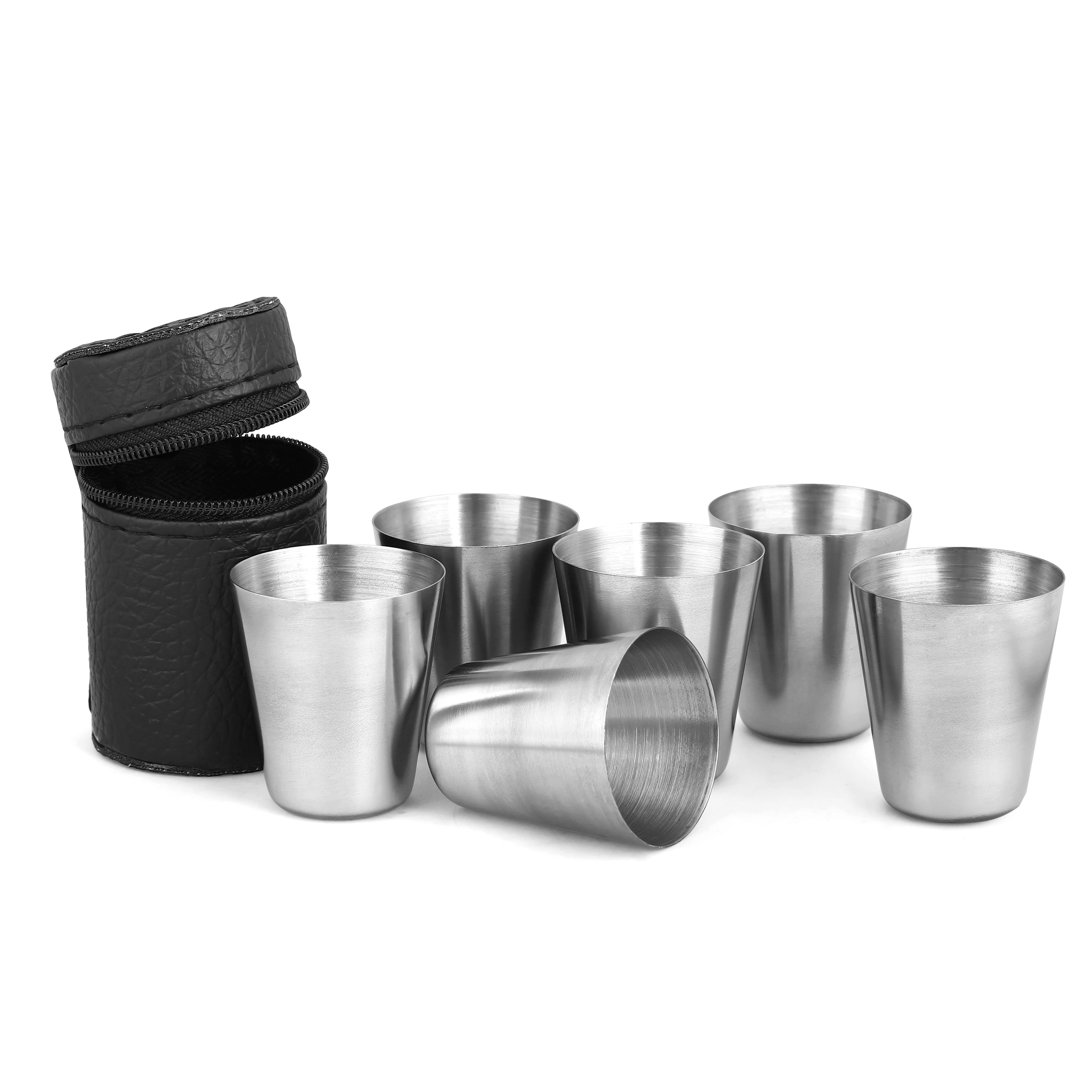 Outdoor Stainless Steel Cups Set, Portable Travel Glasses for Whisky Wine with Case, Mini Reusable Drinkware