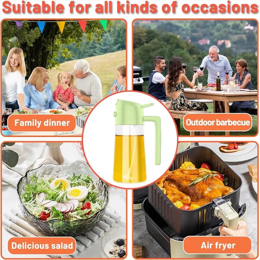 16oz/470ML Glass Oil Dispenser – 2-in-1 Automatic Flip Lid Cooking Sprayer