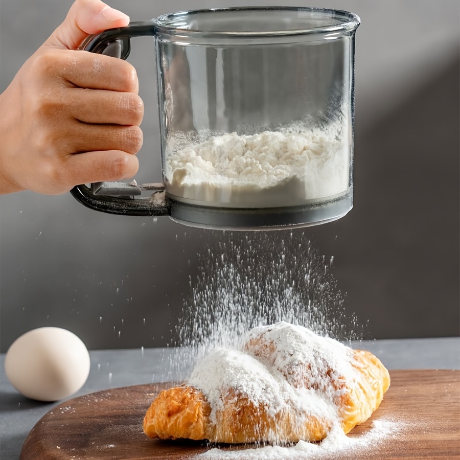 Transparent Flour Sieve, Semi-Automatic Flour Sifter with Hand Press Design, Non-Stick Kitchen Gadgets Baking Tools