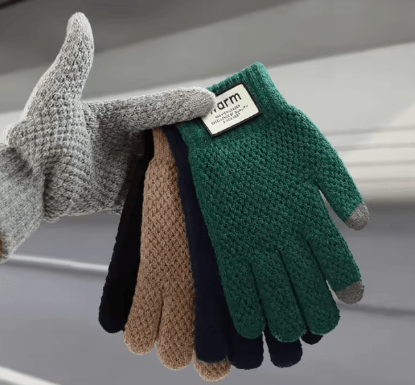Touchscreen Fleece-Lined Winter Gloves – Warm Unisex Cold-Proof Knitted Gloves for Cycling & Daily Wear