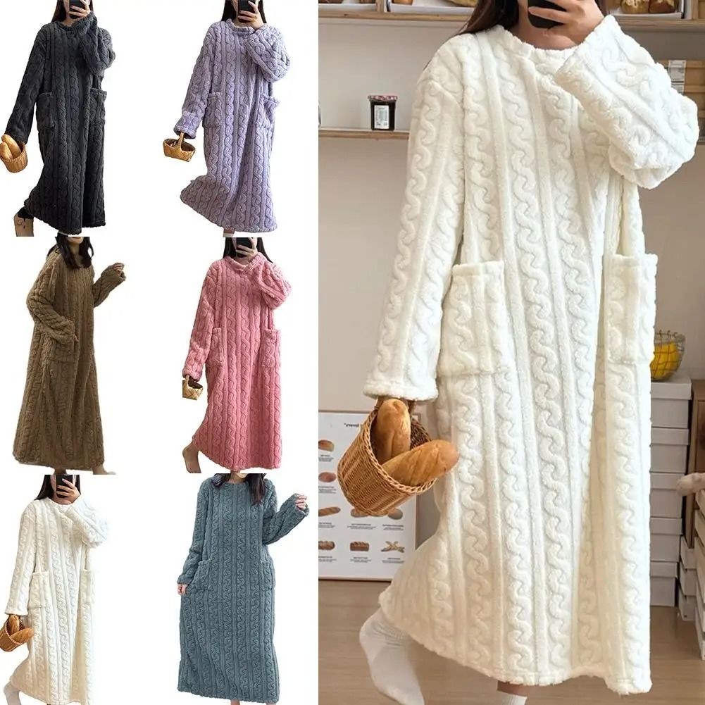 Ultra Long Women Flannel Pajamas Warm Coral Velvet Nightwear Homewear Robe