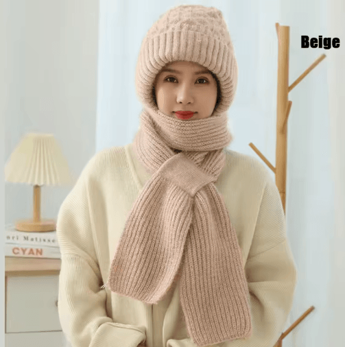 CozyWrap Winter Beanie Scarf Set – Womens Knitted Hat and Scarf Windproof Plush Beanie