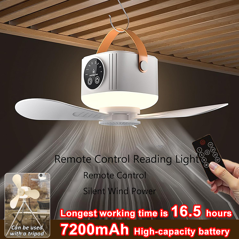 Silent Ceiling Fan Light, LED Light with Fan, Portable Rechargeable LED Lamp, Remote Control for Bedroom, Living Room