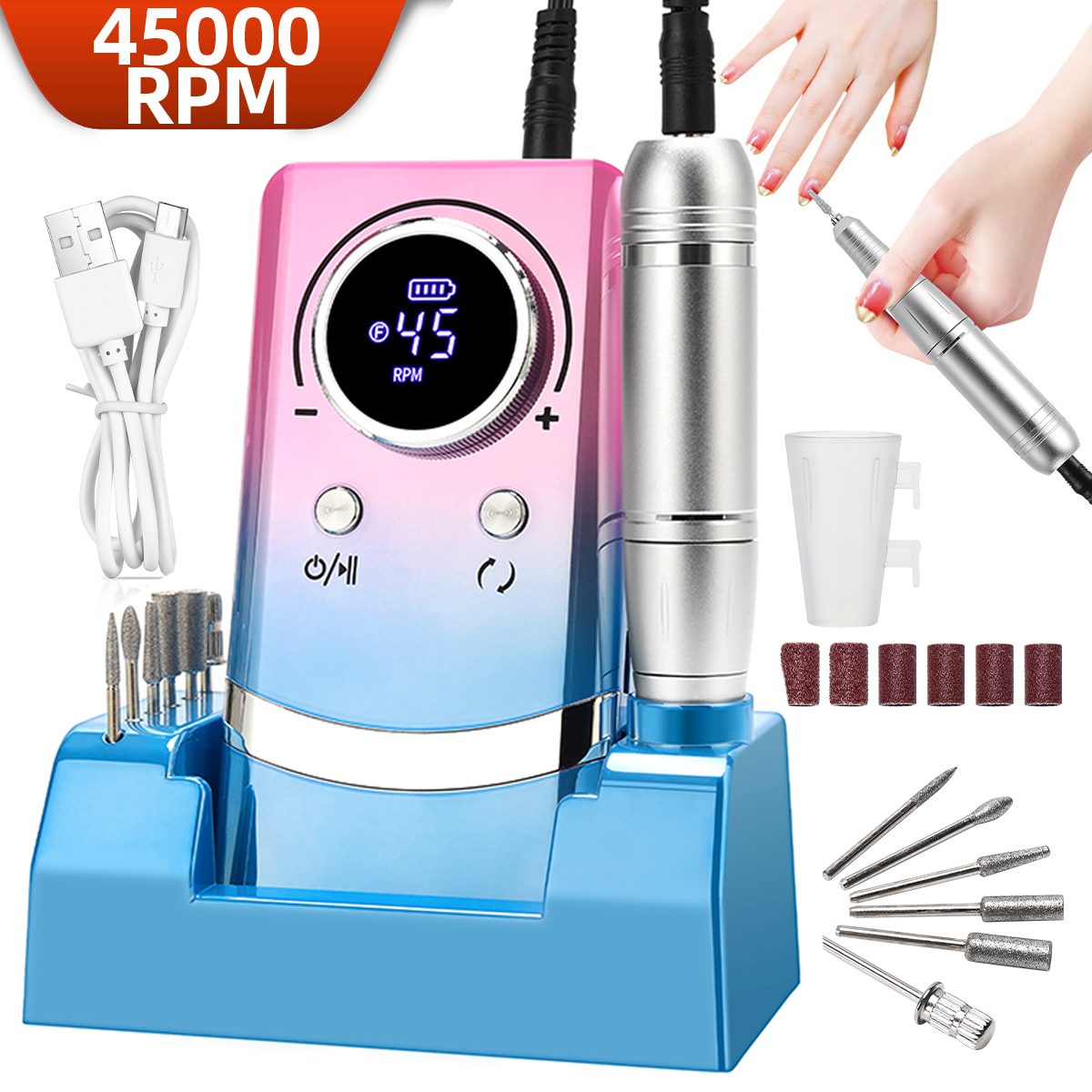 Professional Electric Nail Drill Machine Low Noise, Rechargeable, for Salon Use