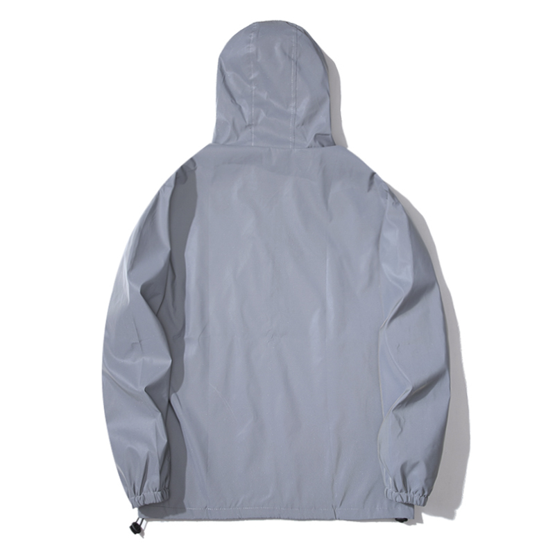 Men's Night Reflective Jacket, Windbreaker Hooded Jacket, Waterproof Zipper Coat, Double Fabric, Hip Hop Dancer Outwear