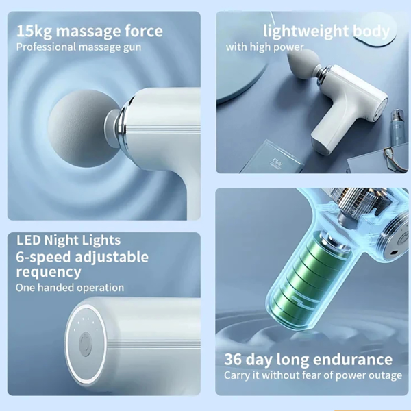 Electric Massage Gun with 4 Interchangeable Heads, LED Light, Portable Full Body Relaxation