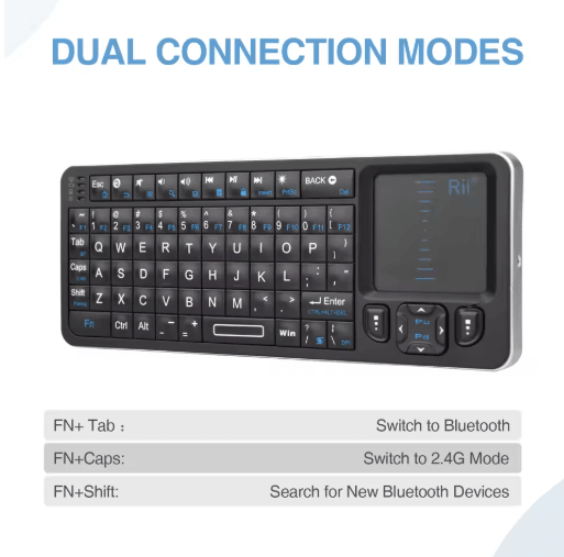 Rii K06 Mini Bluetooth Keyboard Backlit 2 4GHz Wireless Keyboard with IR Learning Touchpad