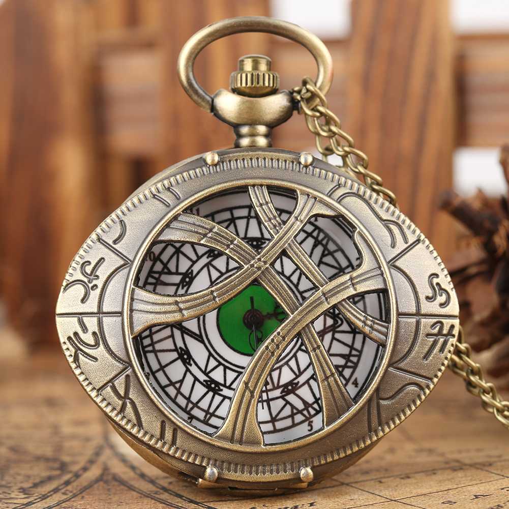 Vintage Hollow Eye Pendant Pocket Watch Necklace Quartz Timepiece Gift