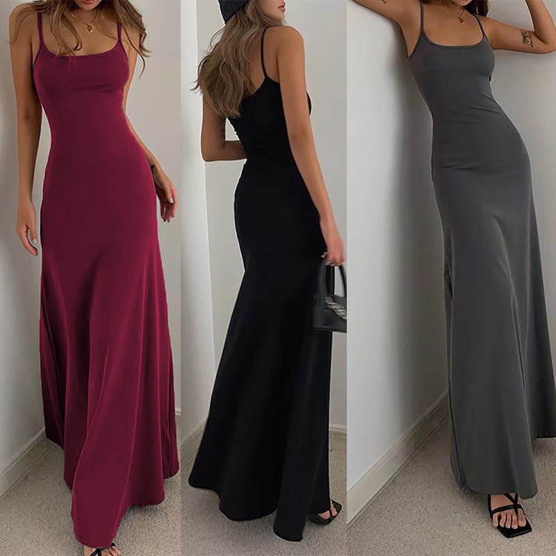 Waist Cinched High Skirt, Mid Length Vest Solid Color, Long Skirt Jumpsuit, European and American Style