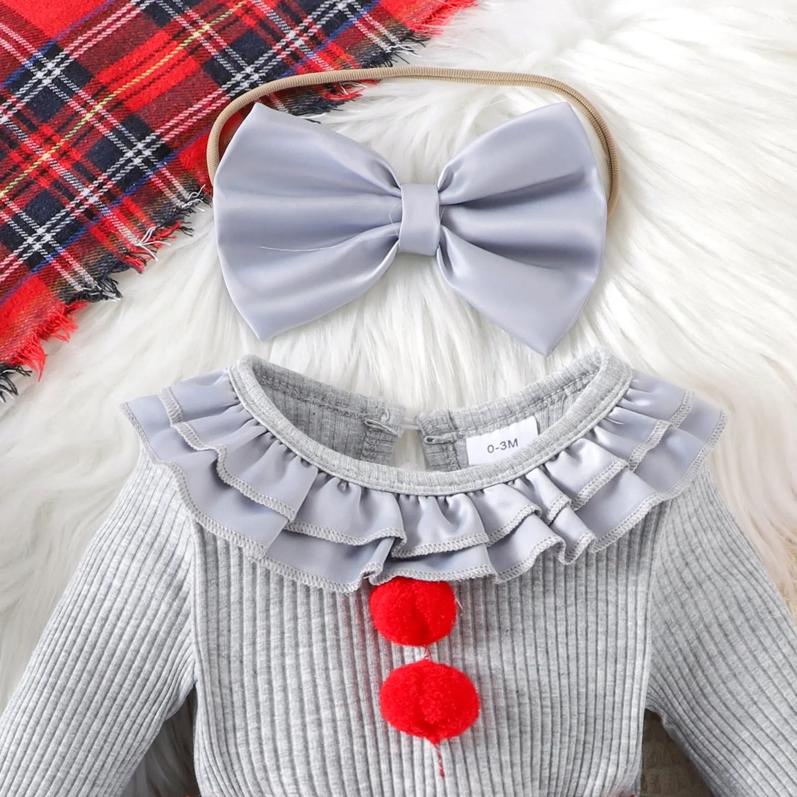 Baby Girl Creepy Clown Cosplay Costume | Premium Layered Gray Joker Dress Romper & Halloween Party Outwear