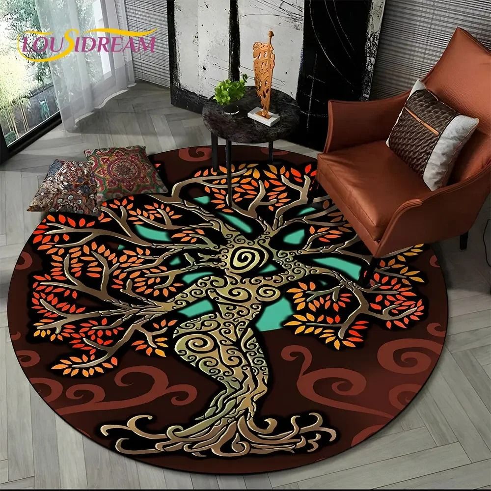 Viking Yggdrasil & Valknut Round Area Rug