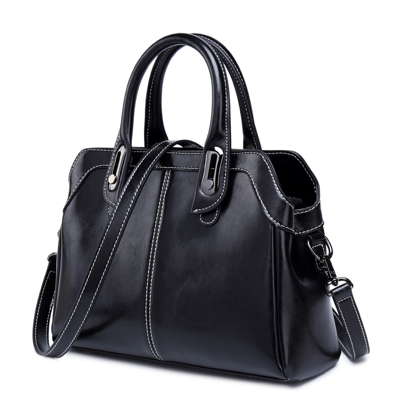 Genuine Leather Women's Handbag, Top Handle, Shoulder, Crossbody Bag, Fashion Oil Wax Cowhide Messenger Tote
