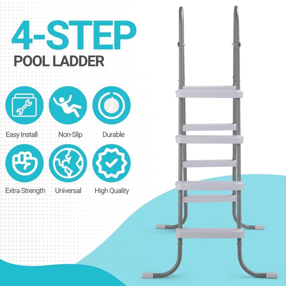 Above Ground Pool Ladder, Step Steel Frame Pool Ladder for Safe Easy Entry