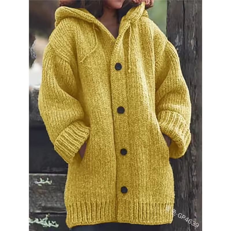 Warm Luxe Womens Chunky Knit Button-Down Cardigan Coat with Pockets