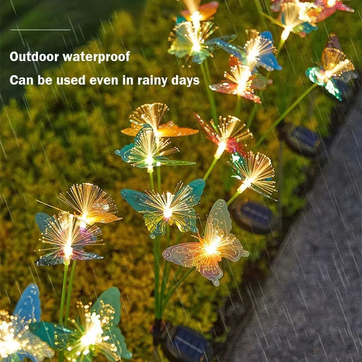 Solar Powered Butterfly Fiber Optic Garden Light with 6 Heads