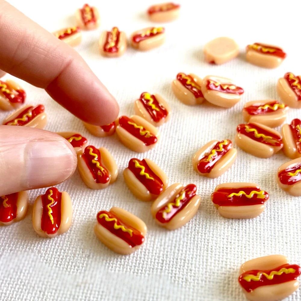 Mini Resin Hot Dog Set for Dollhouse Food Miniatures and DIY Craft Decor