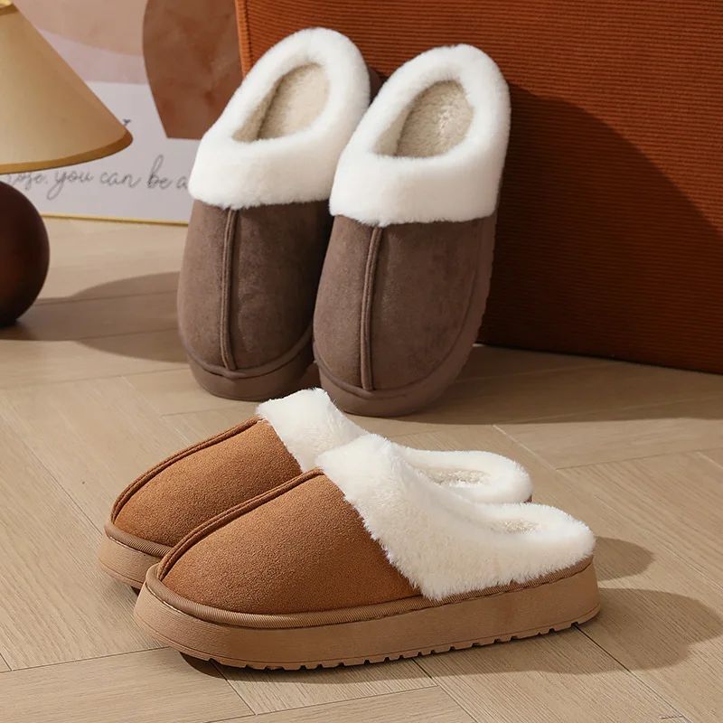 Women's Plush Winter Outdoor Thick Sole Non-Slip Fur Flip Flop Slippers Unisex House Shoes