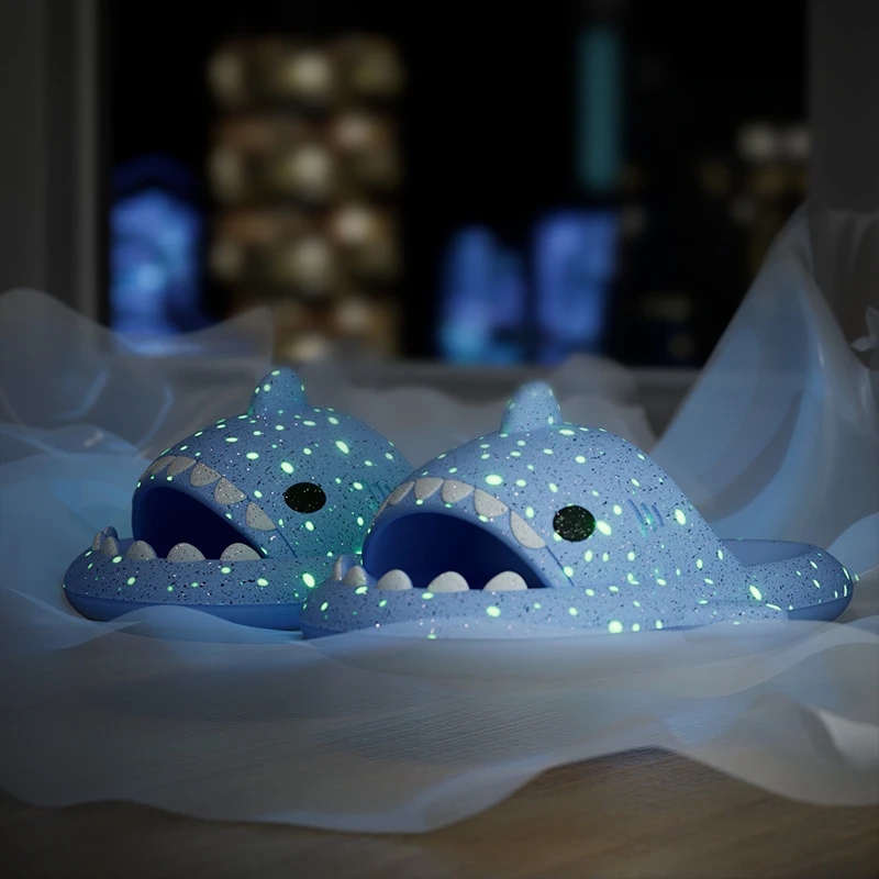 Men Luminous Christmas Shark Slippers, Pirate Milk Cow Sandals, Non-slip EVA Flip Flops, Adult Bathroom Shoes