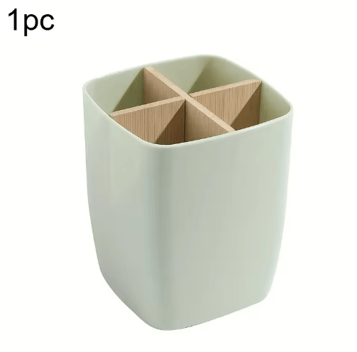 Bamboo Partition Desk Organizer – 4-Slot Pen, Jewelry & Office Storage Box