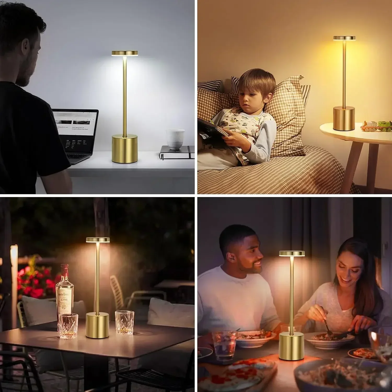 Table Lamp, USB Rechargeable Night Light, Stepless Dimming Touch Desk Lamp