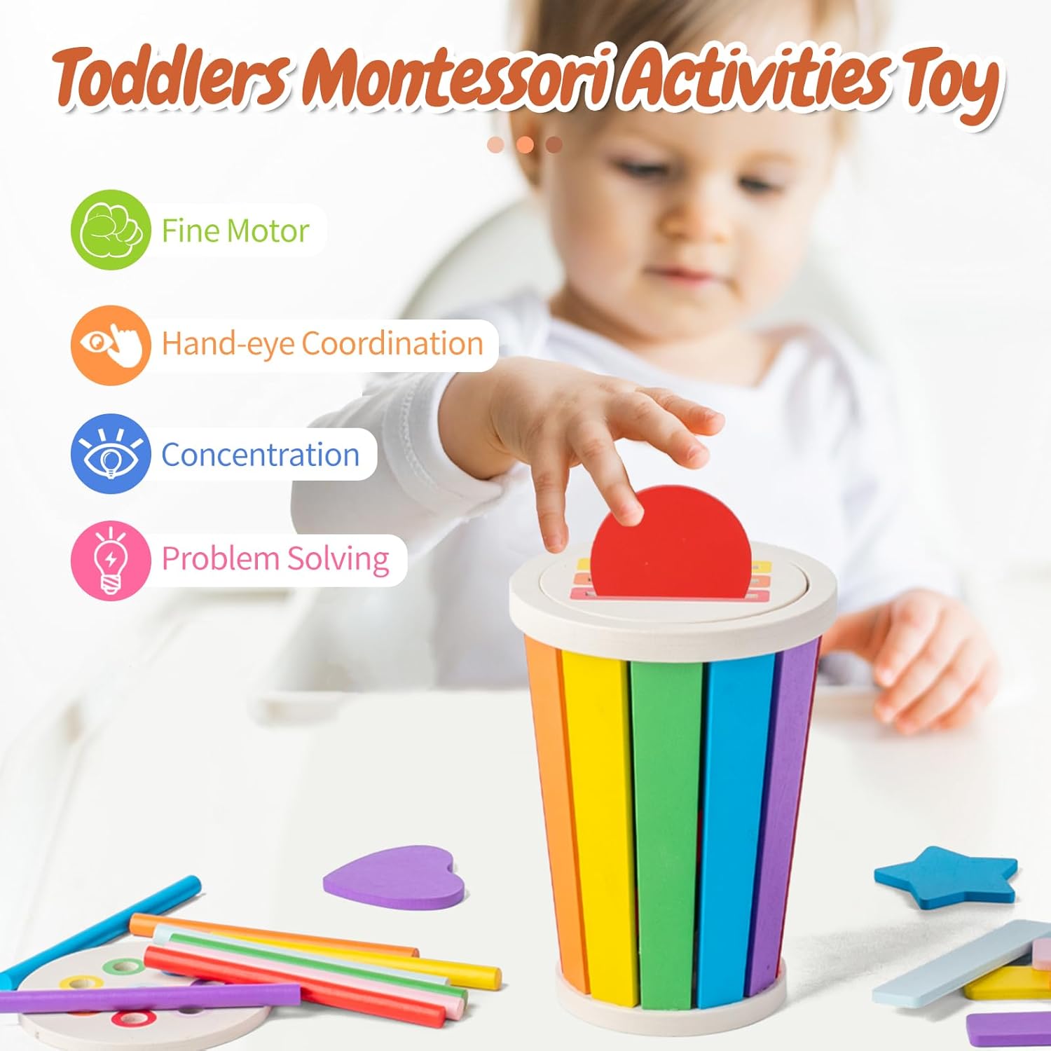 Montessori Wooden Shape Sorting Toy for Toddlers, Color Matching & Fine Motor Skills Development