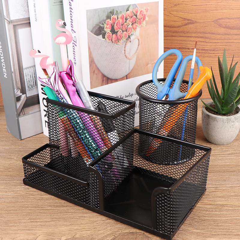 Creative Metal Pen Holder, Desk Stationery Organizer, Pencil File Storage Rack, Grid Storage Box for Office Desktop