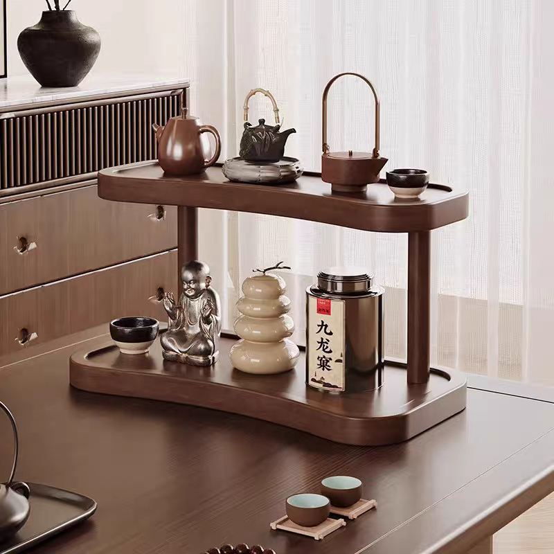Bamboo Wooden Cup Holder for Coffee Bar, Makeup Organizer for Vanity, Mug Display Rack, Kitchen Storage Shelf