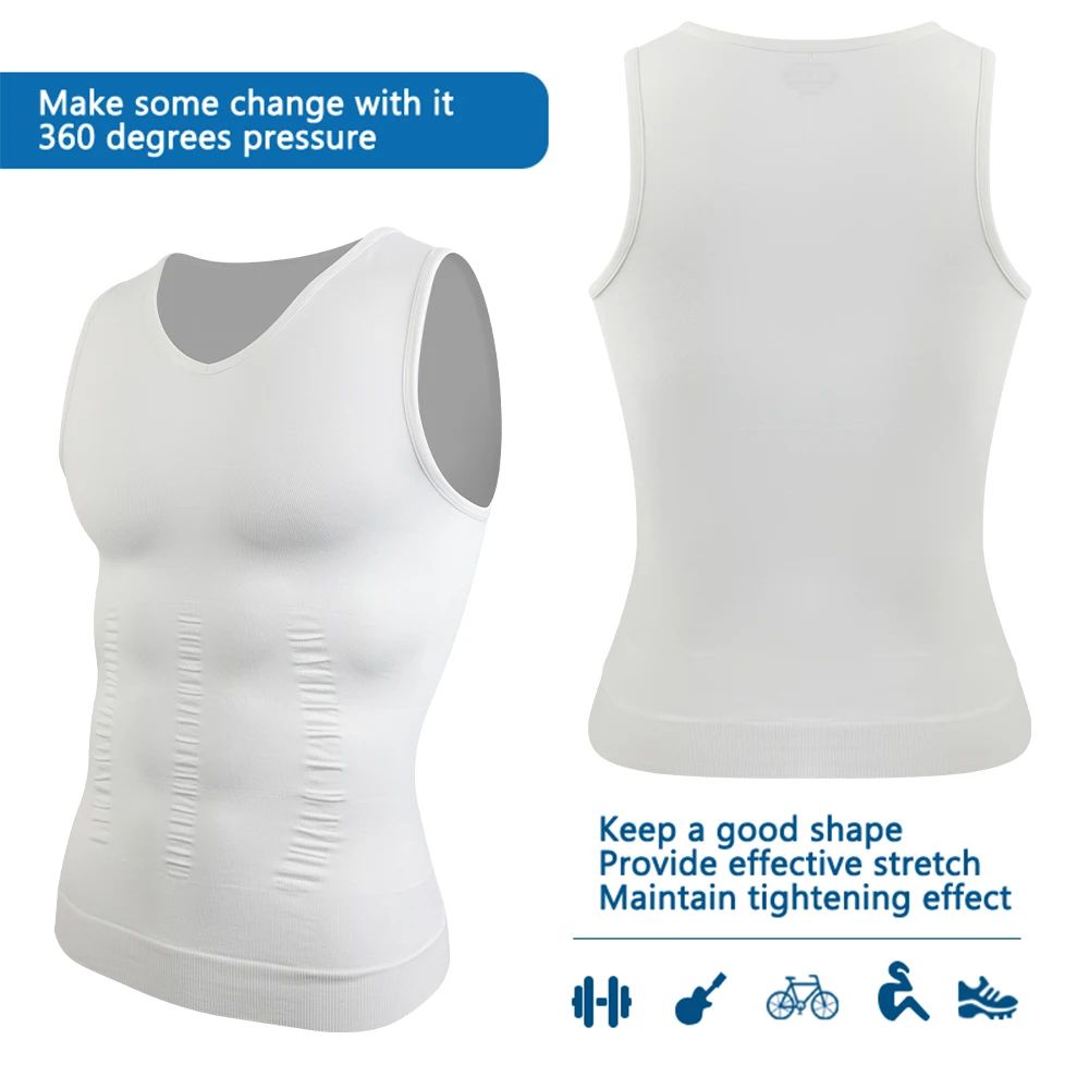 Mens V-Neck Compression Body Shaper Tank – Slimming Tummy Control Base Layer
