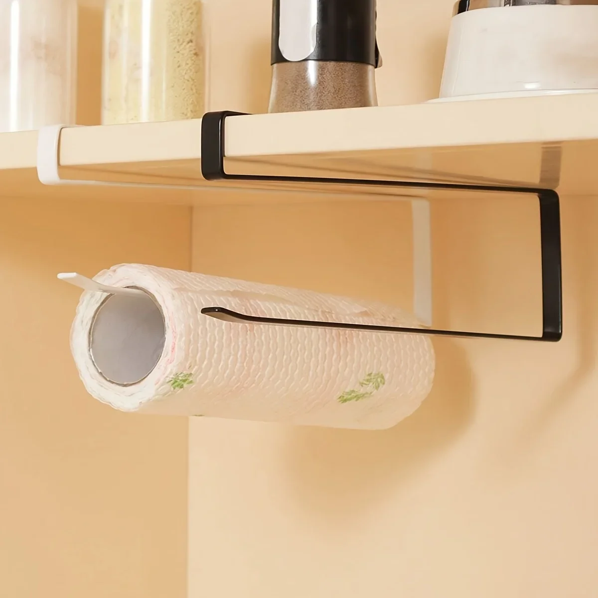 Hanging Kitchen Towel and Organizer Rack for Paper Rolls, Plastic Wrap, and Rags