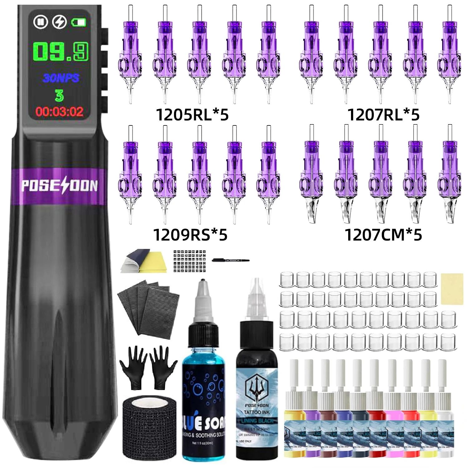 POSEIDON New Memory Wireless Tattoo Pen Tattoo Machine Kit with Cordless Power Supply