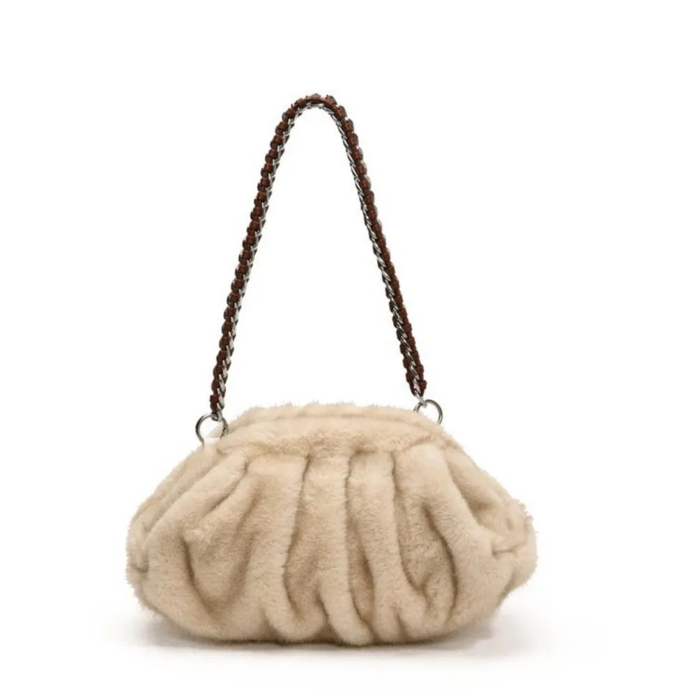 Trendy Soft Faux Fur Pleated Hobo Bag
