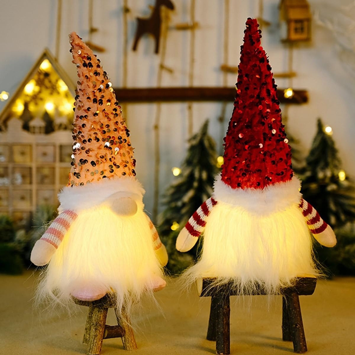 Christmas Gnome Plush Light Up, Tabletop Faceless Plush Dolls, Hat Xmas, Elf Ornaments for New Year Party Decor