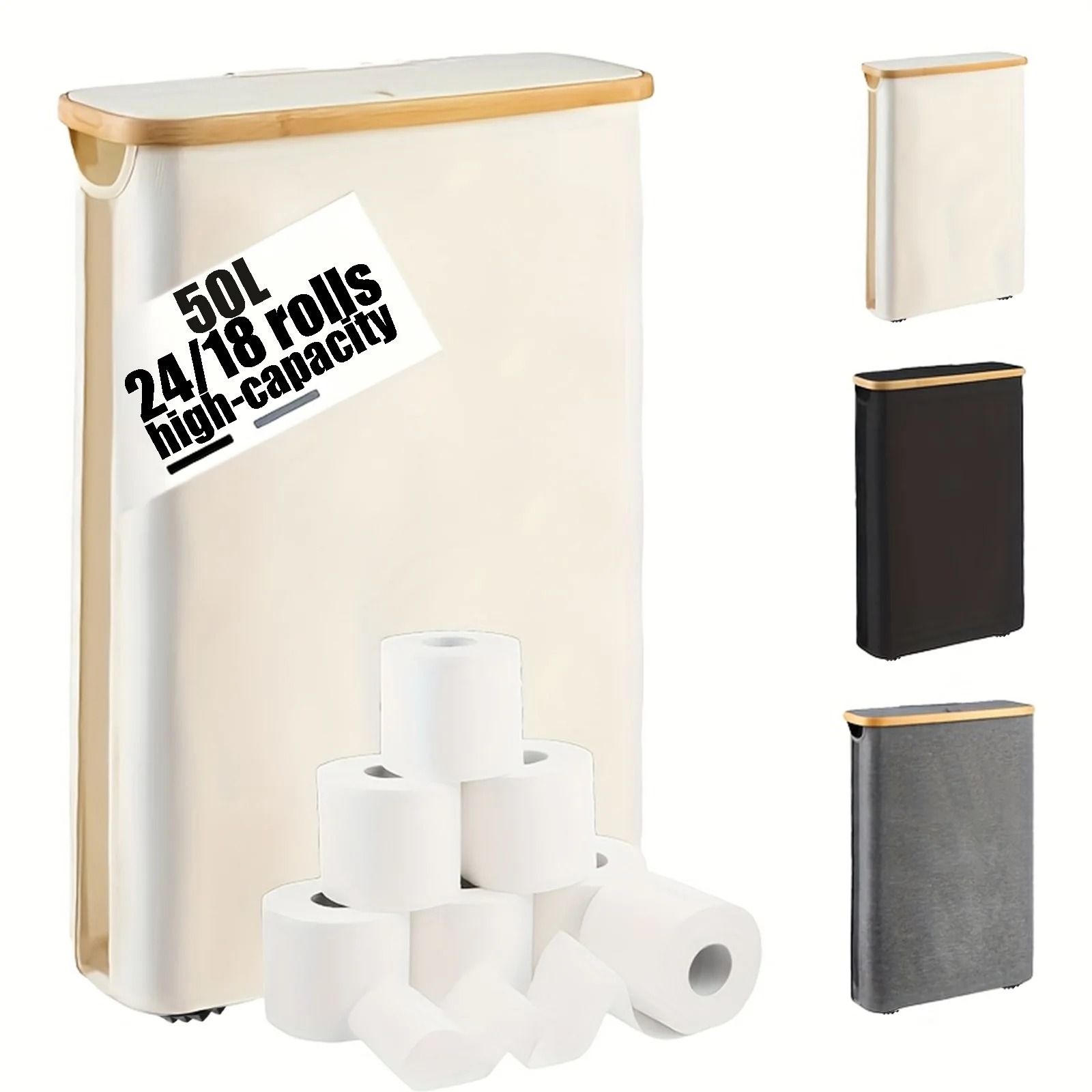 Foldable Bamboo Toilet Paper Storage Box with Anti Slip Base