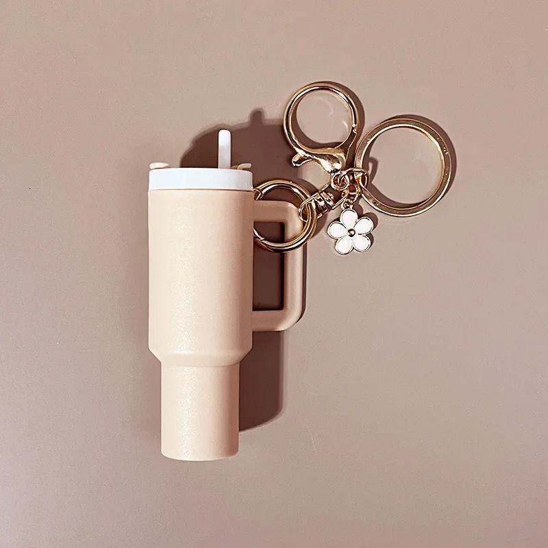 Cute Ice Cup Keychain Lipstick Holder Flower Pendant Bag Charm