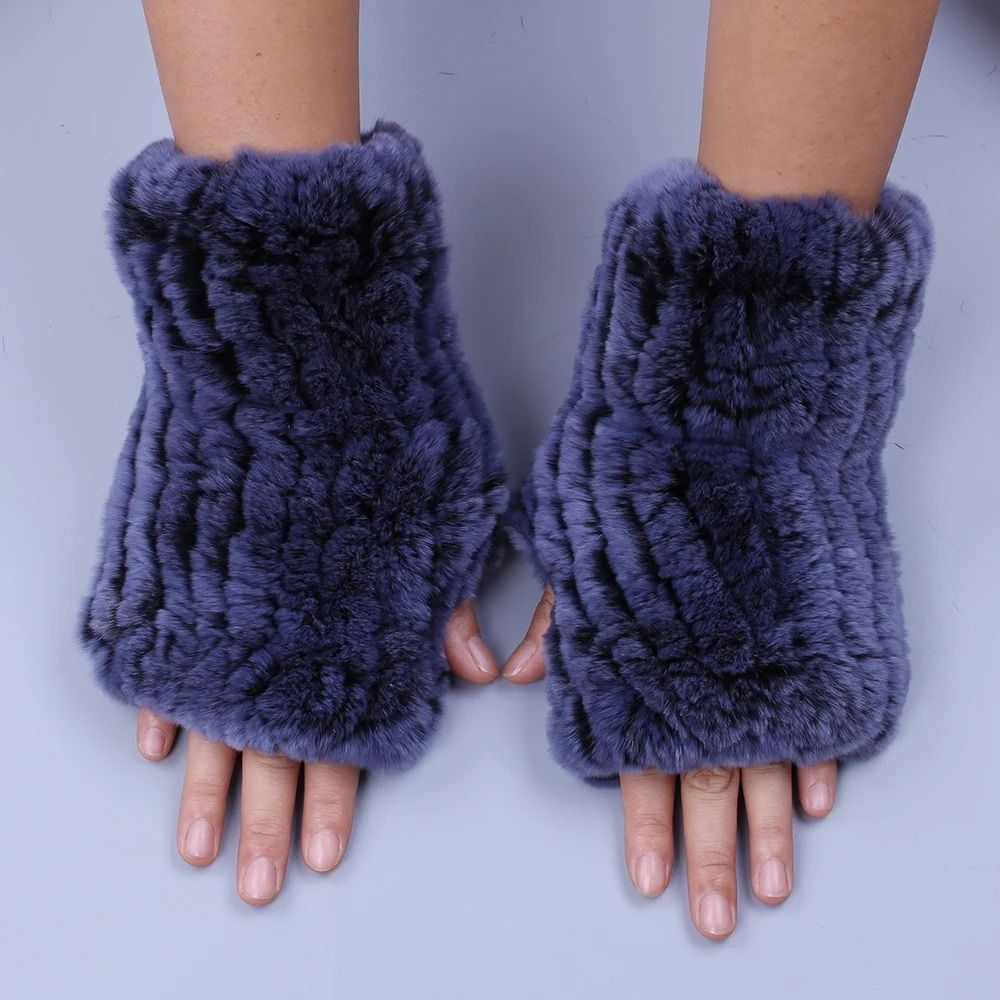 Luxury Rex Rabbit Fur Fingerless Gloves Fluffy Womens Winter Wrist Warmers
